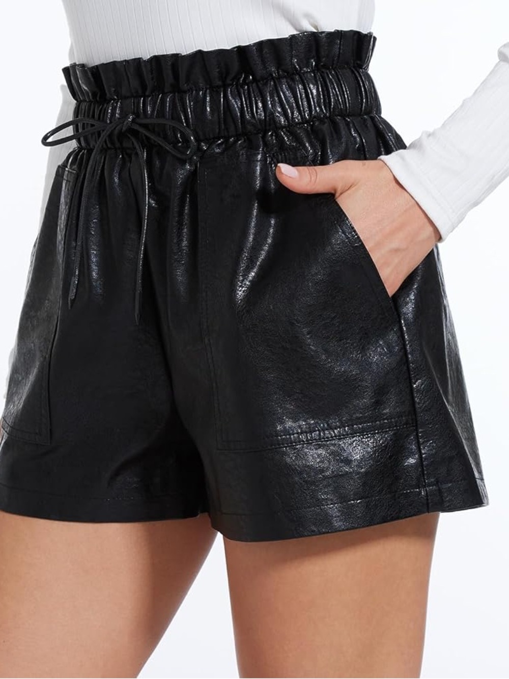 Urban Outfitters Black Faux Leather Paperbag High Waisted Shorts XS